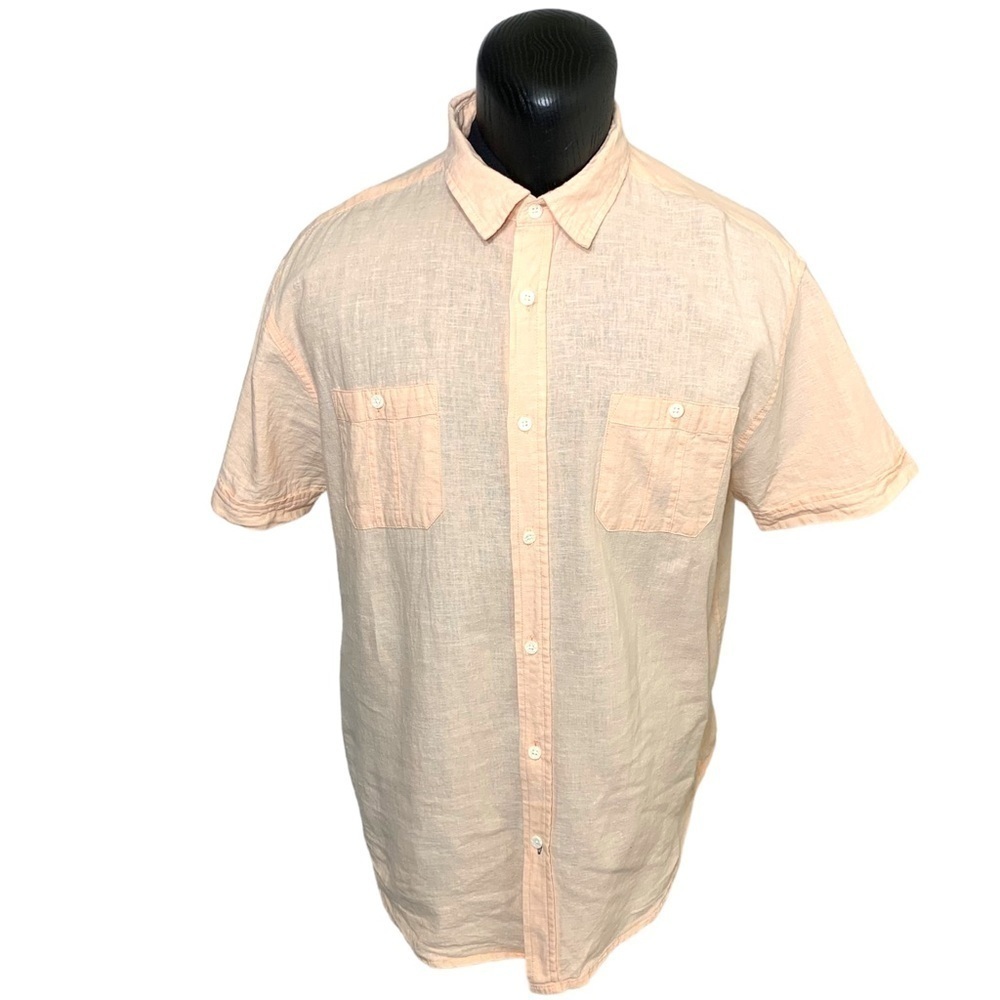 Bruno Men's Shirt Sz XL Peach Casual Button Up  Linen Cotton Blend Short Sleeve